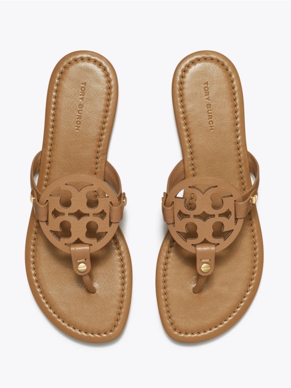 Tory Burch Tan Leather Logo Thong Sandals